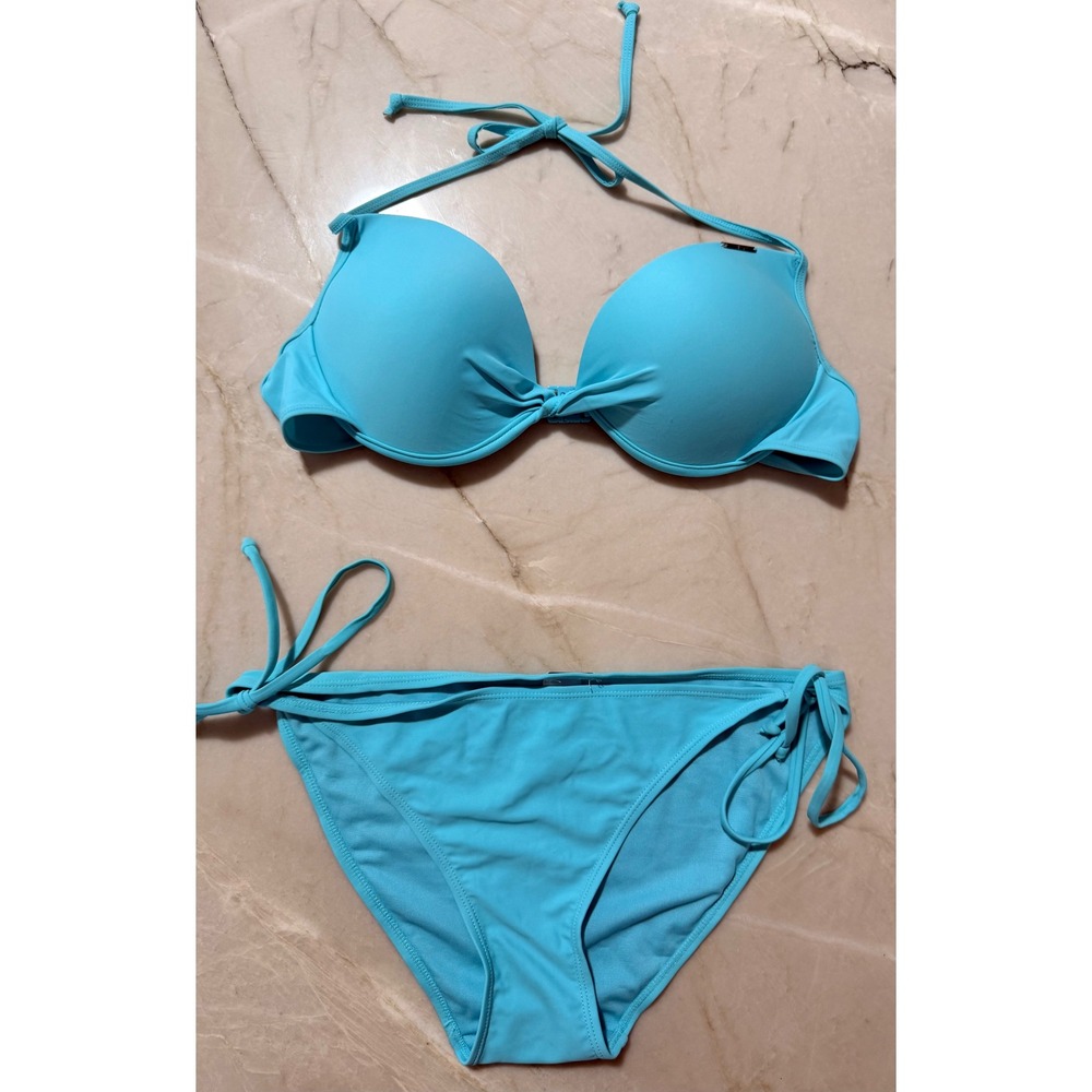 NWOT Teisumi Turquoise Blue Push Up Bikini Set Twist Front Side Tie 44C #87